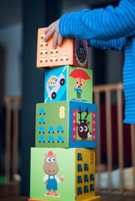 Boy building blocks
