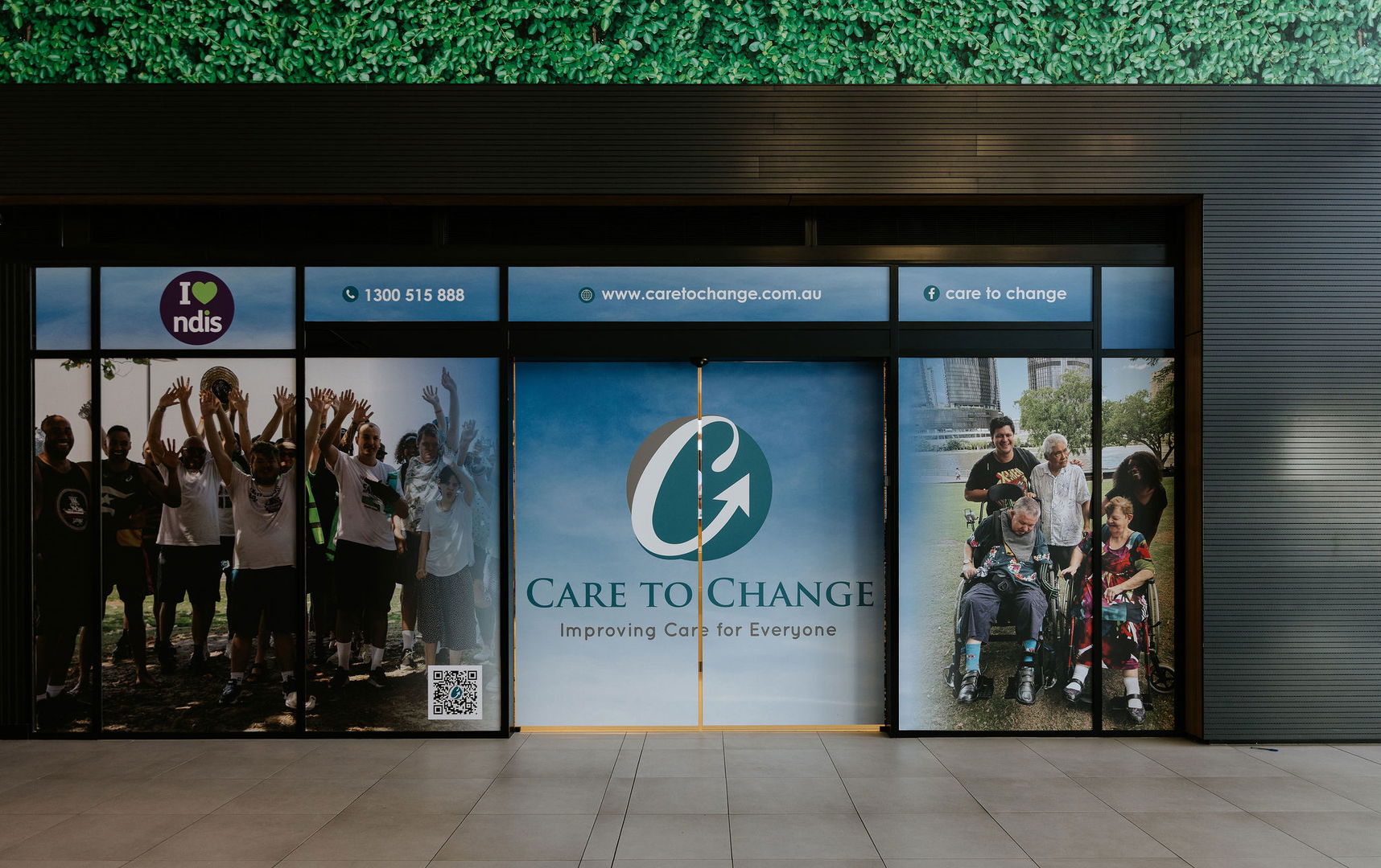 Care to Change shopfront signage at the Morayfield Hub entrance